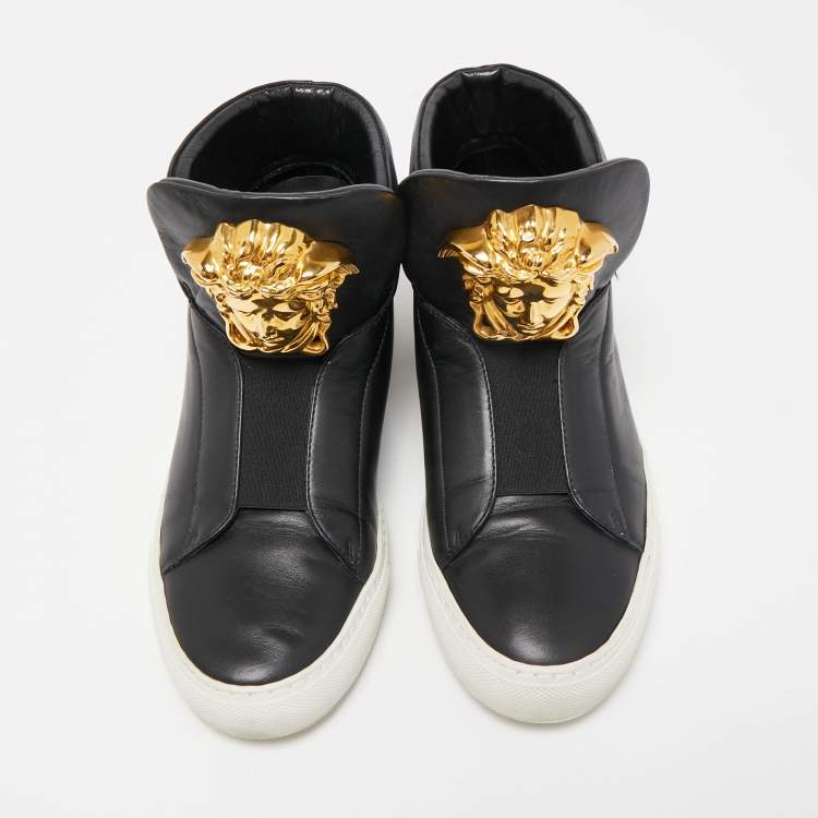 Pre Owned Versace Black Leather Palazzo High Top Sneakers Size 38