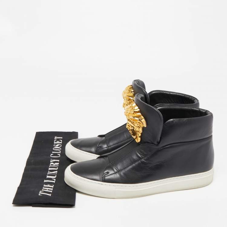 Pre Owned Versace Black Leather Palazzo High Top Sneakers Size 38