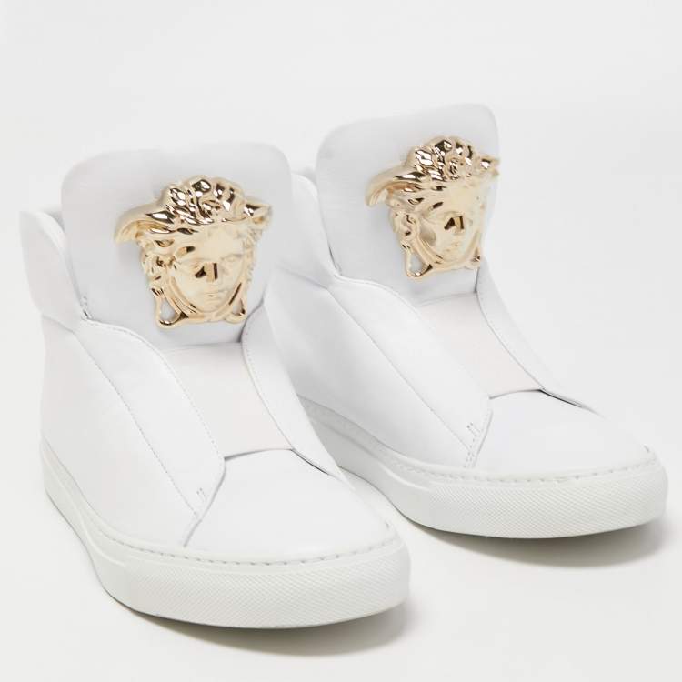 Pre Owned Versace White Leather Palazzo High Top Sneakers Size 38