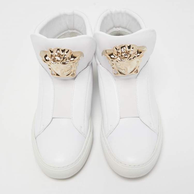Pre Owned Versace White Leather Palazzo High Top Sneakers Size 38