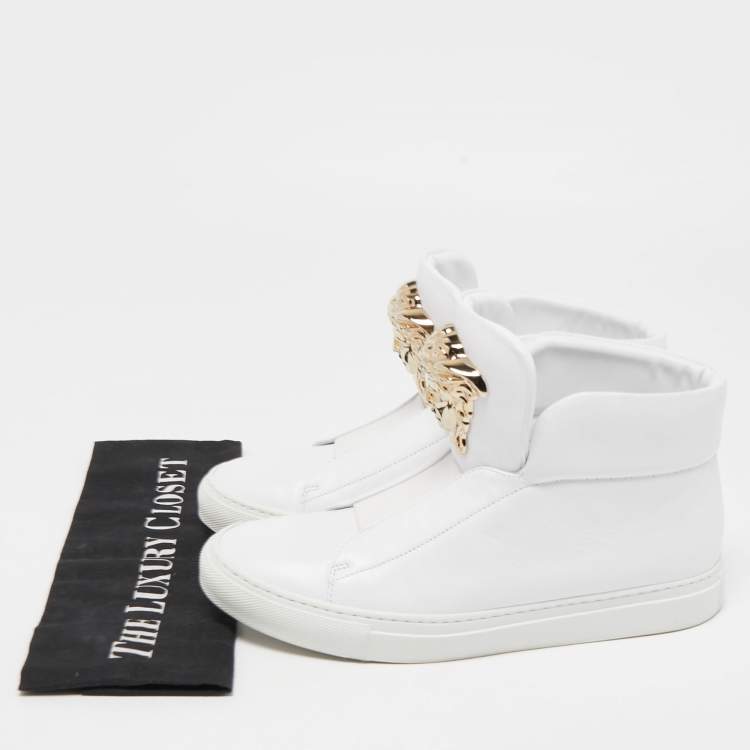 Pre Owned Versace White Leather Palazzo High Top Sneakers Size 38