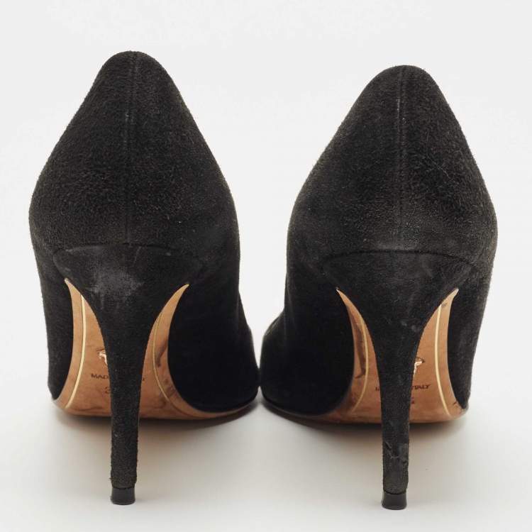 Pre Owned Versace Black Suede Medusa Pointed Toe Pumps Size 39.5