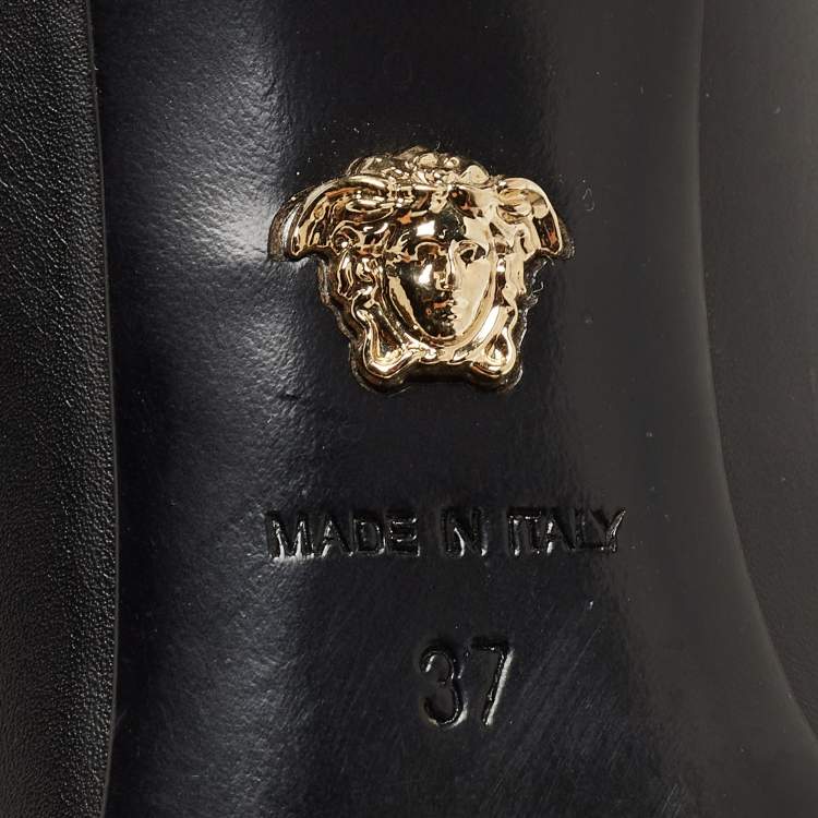 Pre Owned Versace Black Leather Medusa Pointed Toe Pumps Size 37