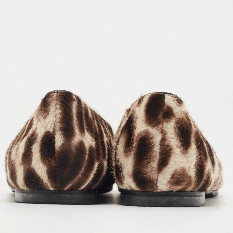Pre Owned Versace Brown Leopard Print Calf Hair Medusa Ballet Flats Size 36