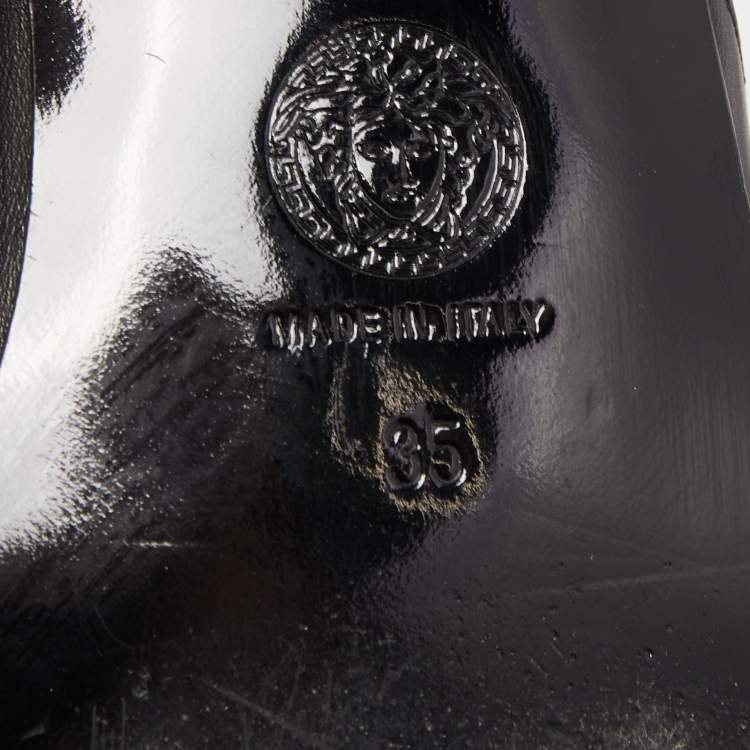 مملوكة مسبقًا Versace Black Leather Medusa Squared-Toe Loafer Mules Size 35