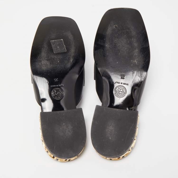 مملوكة مسبقًا Versace Black Leather Medusa Squared-Toe Loafer Mules Size 35