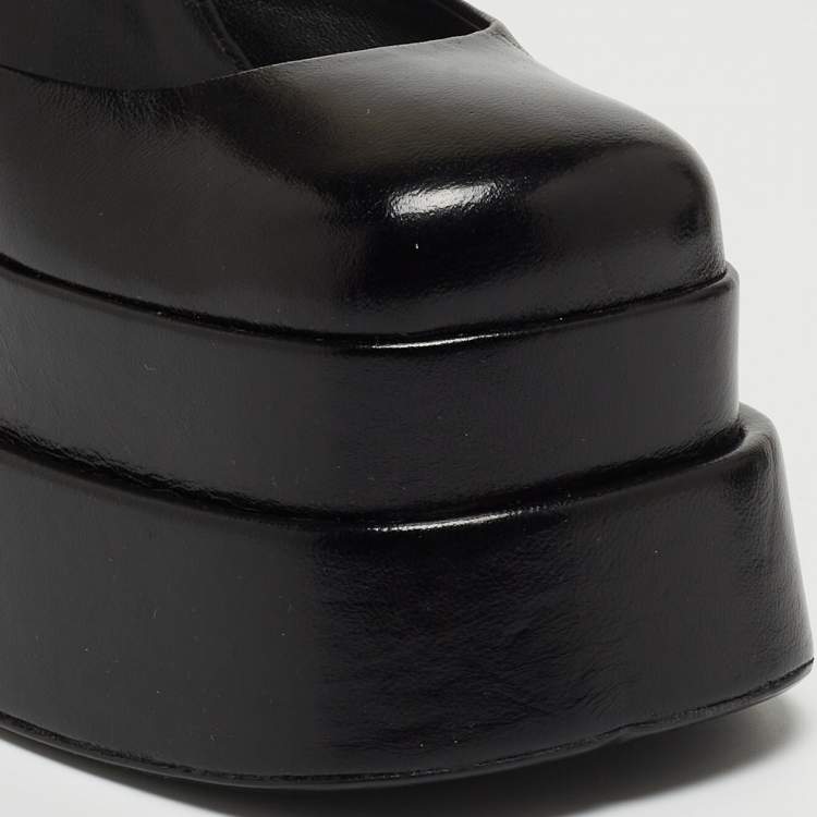 Pre Owned Versace Black Leather Medusa Aevitas Double Platform Pumps Size 35
