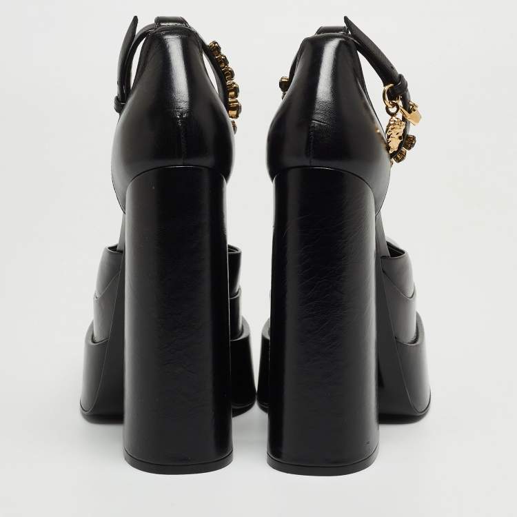 Pre Owned Versace Black Leather Medusa Aevitas Double Platform Pumps Size 35