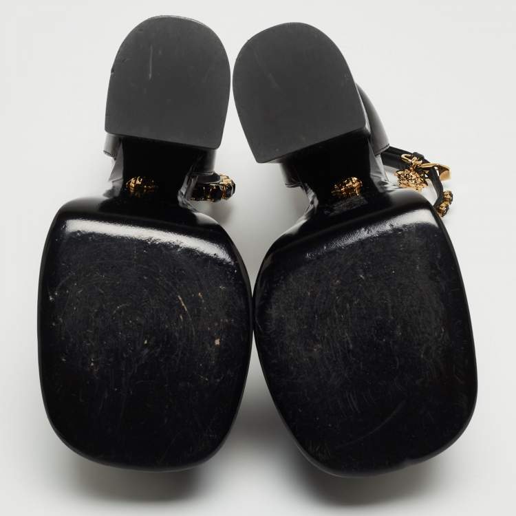 Pre Owned Versace Black Leather Medusa Aevitas Double Platform Pumps Size 35