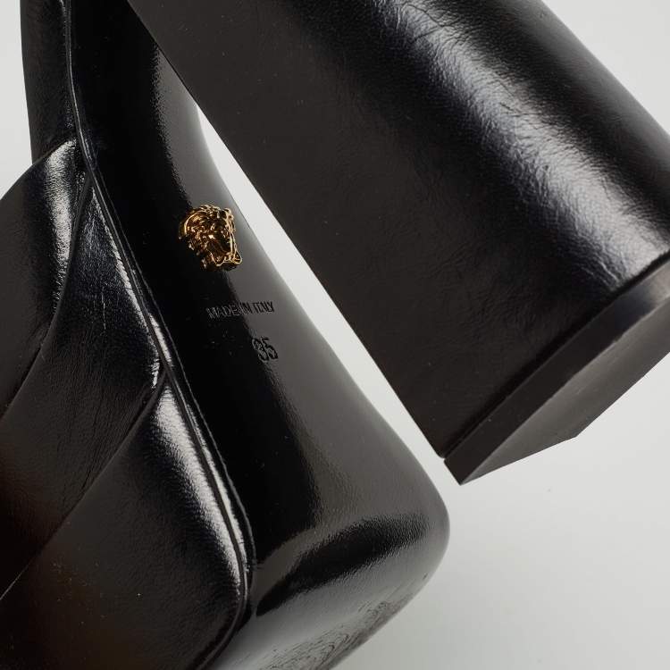 Pre Owned Versace Black Leather Medusa Aevitas Double Platform Pumps Size 35