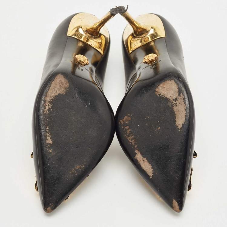 Pre Owned Versace Black Leather Medusa Head Pumps Size 38 