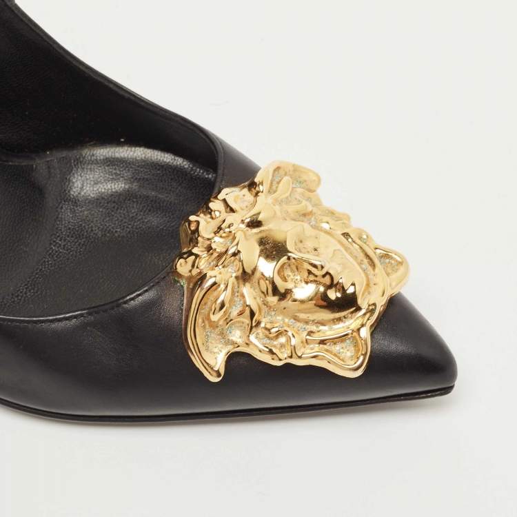 Pre Owned Versace Black Leather Medusa Head Pumps Size 38 