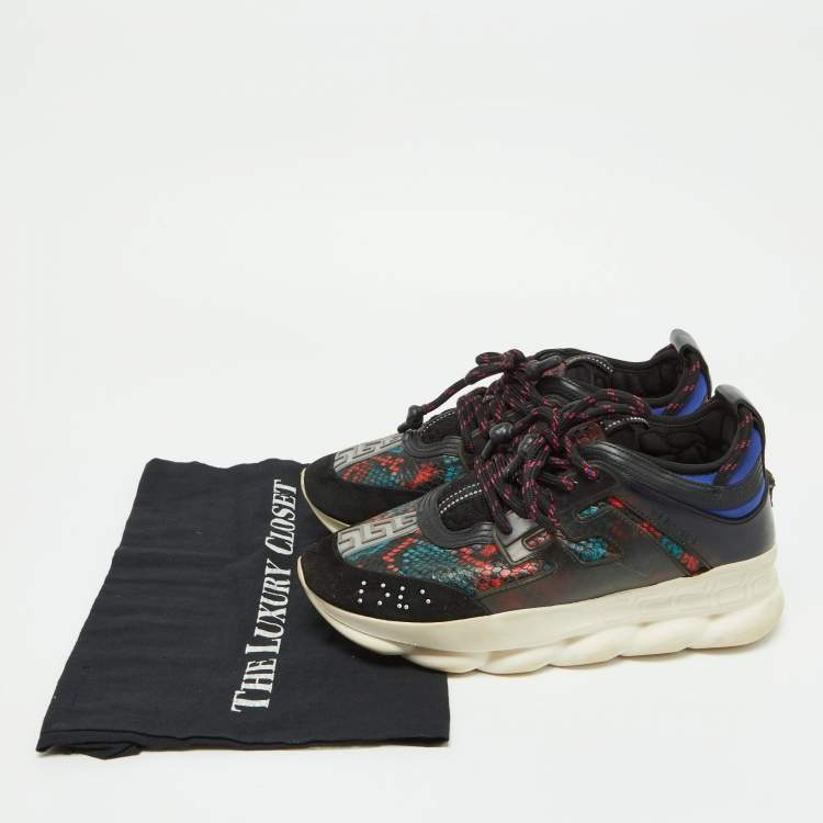 Pre Owned Versace Multicolor Snakeskin Embossed and Leather Lace Up Sneakers Size 39