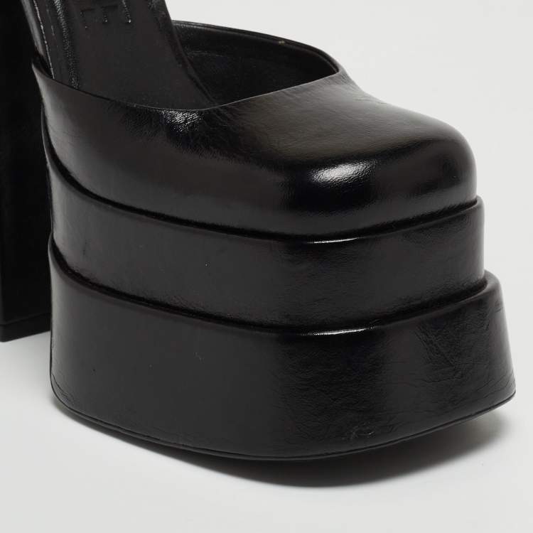 Pre Owned Versace Black Leather Medusa Aevitas Platform Pumps Size 37