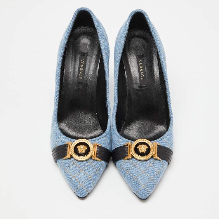 Pre Owned Versace Blue Denim Pointed Toe Pumps Size 38