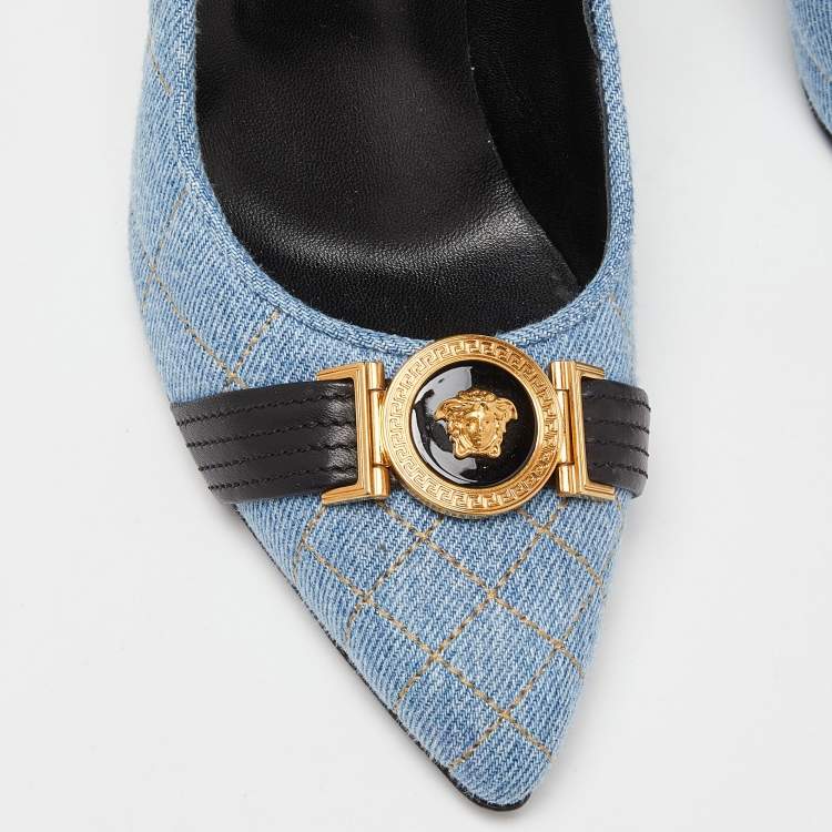 Pre Owned Versace Blue Denim Pointed Toe Pumps Size 38