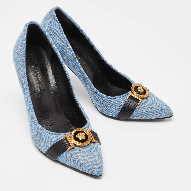 Pre Owned Versace Blue Denim Pointed Toe Pumps Size 38