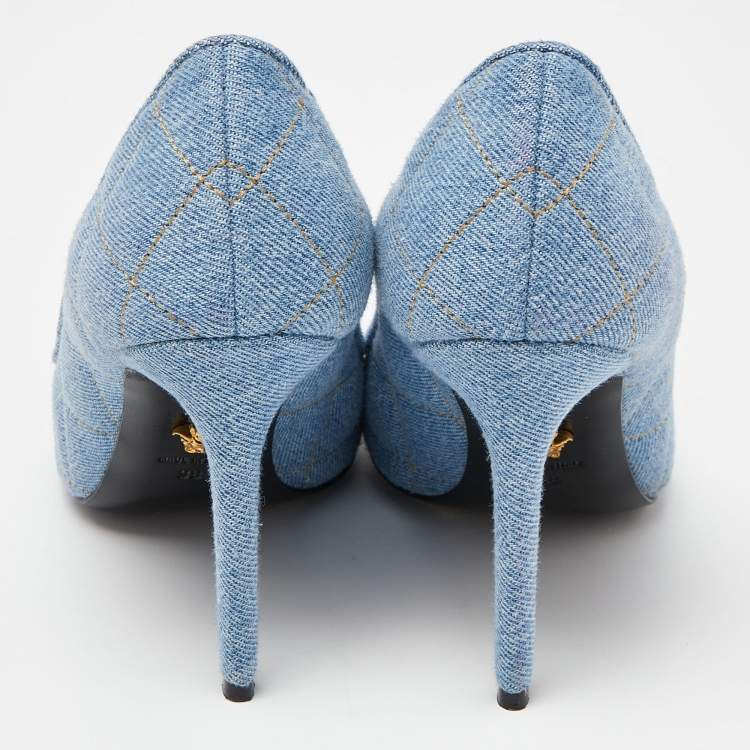 Pre Owned Versace Blue Denim Pointed Toe Pumps Size 38