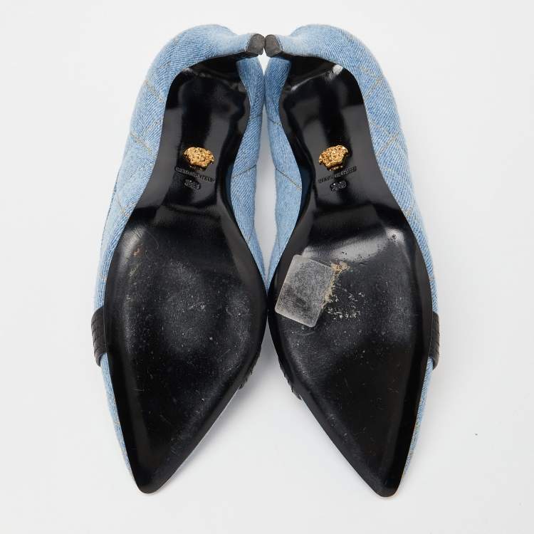 Pre Owned Versace Blue Denim Pointed Toe Pumps Size 38