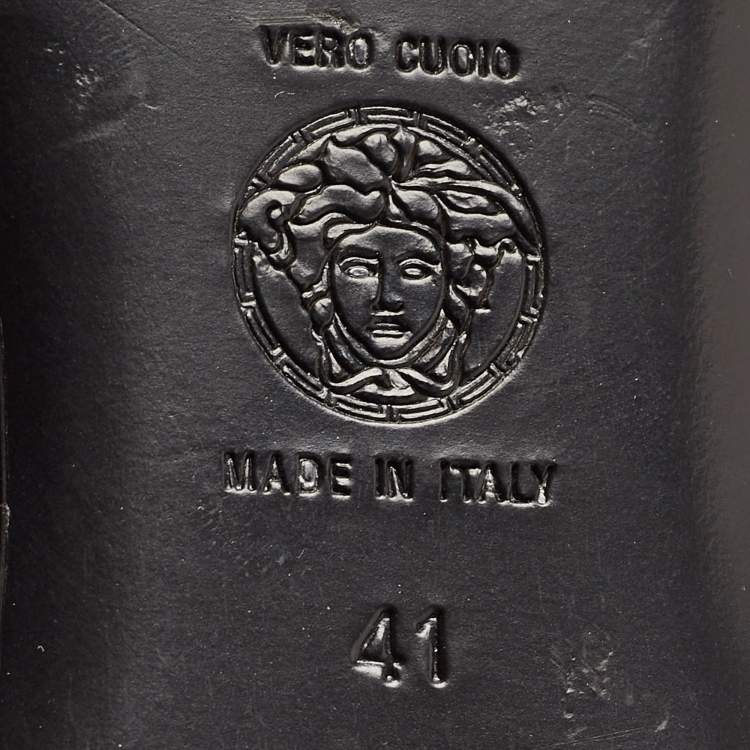 Pre Owned Versace Black Leather Medusa Ballet Flats Size 41