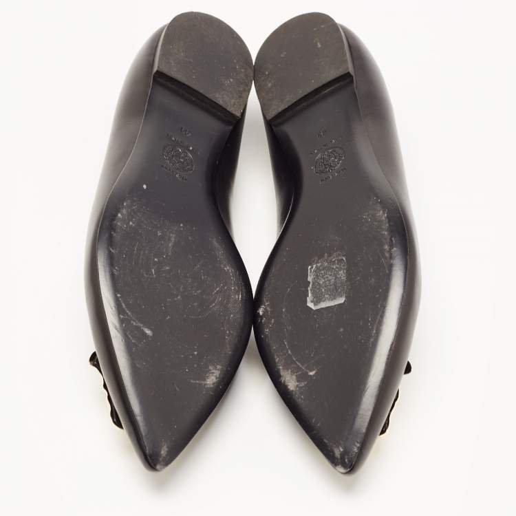 Pre Owned Versace Black Leather Medusa Ballet Flats Size 41