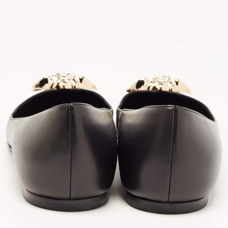 Pre Owned Versace Black Leather Medusa Ballet Flats Size 41