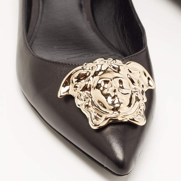 Pre Owned Versace Black Leather Medusa Ballet Flats Size 41