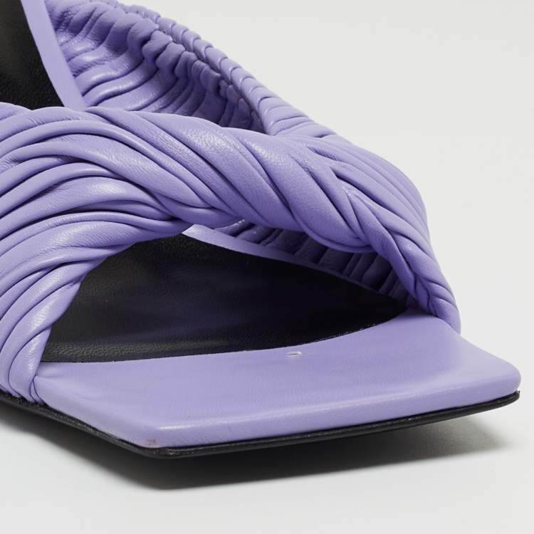Pre Owned Versace Lavender Pleated Leather Plisse Slide Sandals Size 39