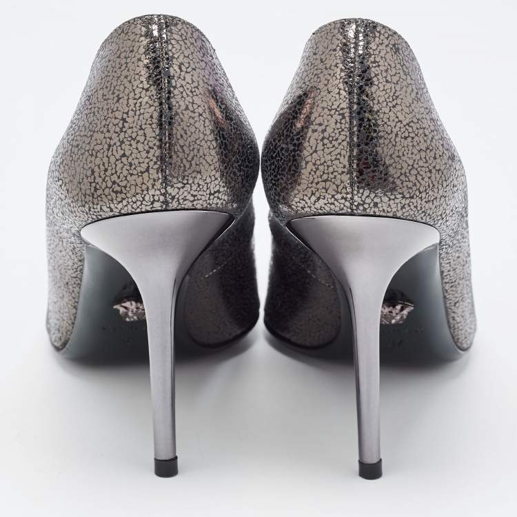 Pre Owned Versace Dark Grey/Black Leather Medusa Pointed Toe Pumps Size 37