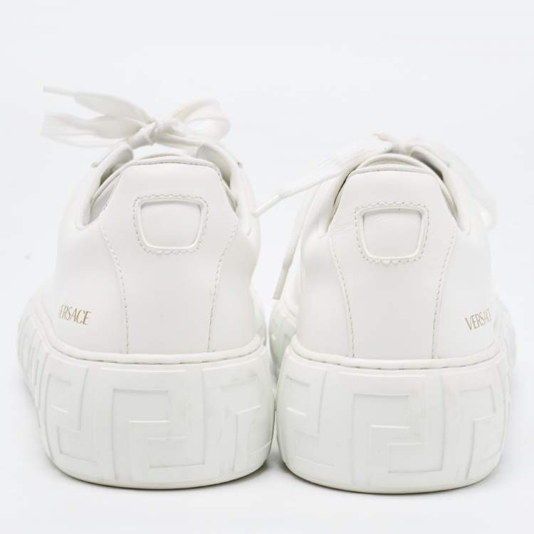Pre Owned Versace White Leather Lace Up Sneakers Size 41