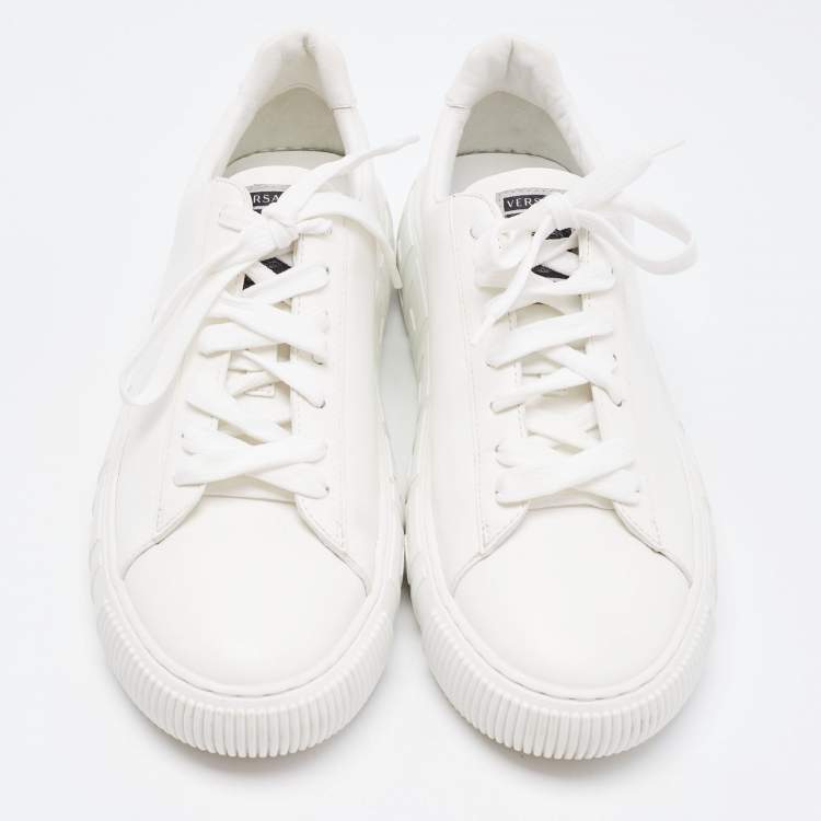 Pre Owned Versace White Leather Lace Up Sneakers Size 41