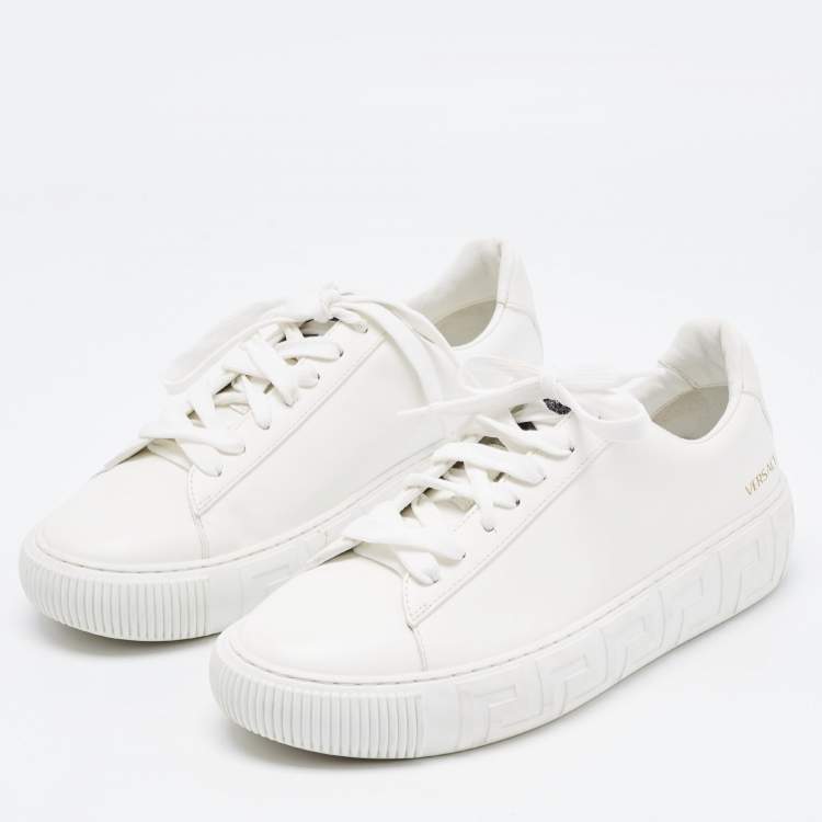 Pre Owned Versace White Leather Lace Up Sneakers Size 41