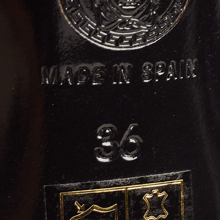 Pre Owned Versace Black Leather Medusa Ankle Strap Pumps Size 36