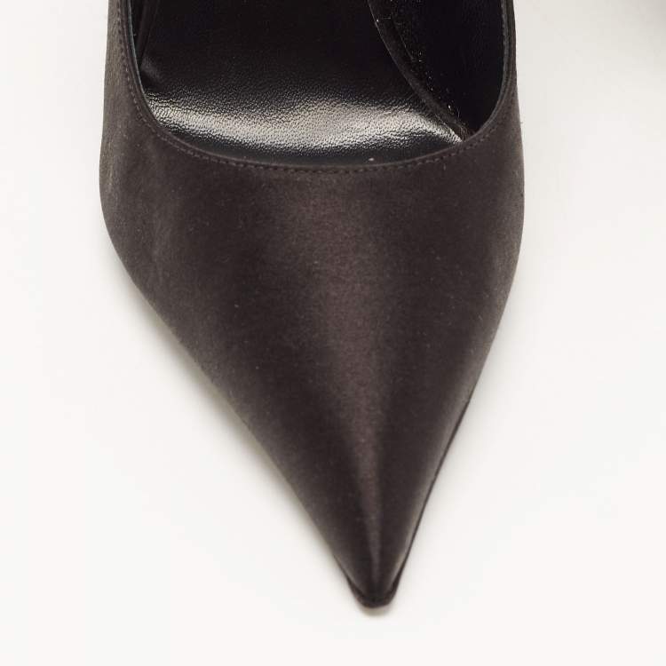 Pre Owned Versace Black Satin Crystal Embellished Pointed Toe Mules Size 36 