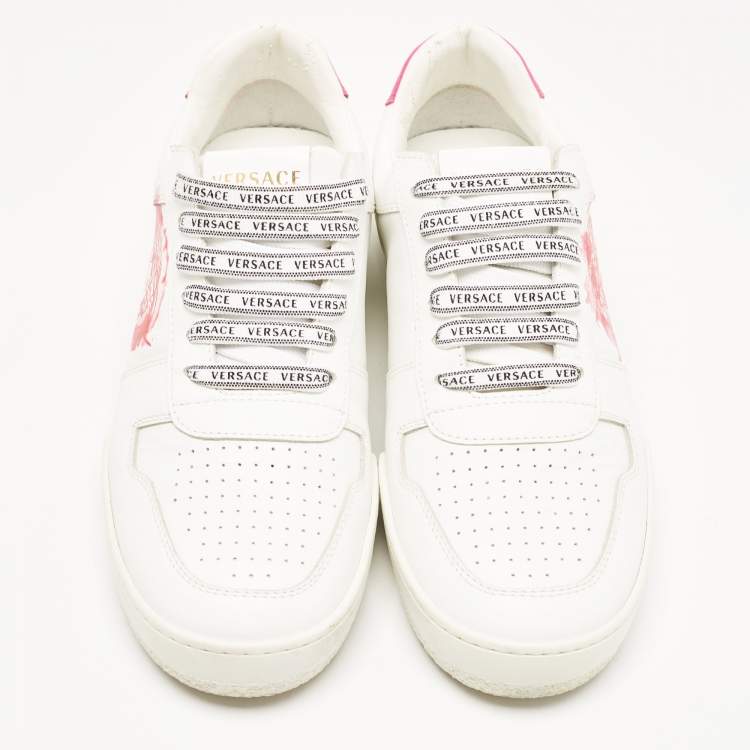 Pre Owned Versace White Leather Medusa Low Top Sneakers Size 40