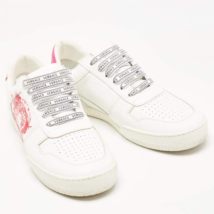 Pre Owned Versace White Leather Medusa Low Top Sneakers Size 40
