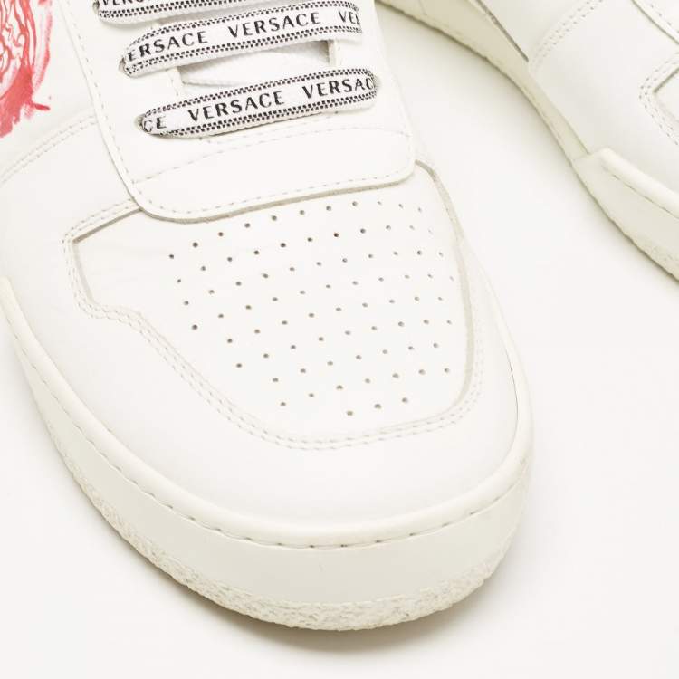 Pre Owned Versace White Leather Medusa Low Top Sneakers Size 40