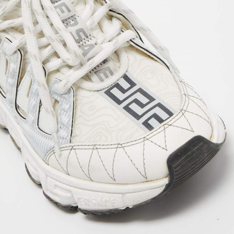 Pre Owned Versace White Leather and Coated Canvas Trigreca Sneakers Size 36