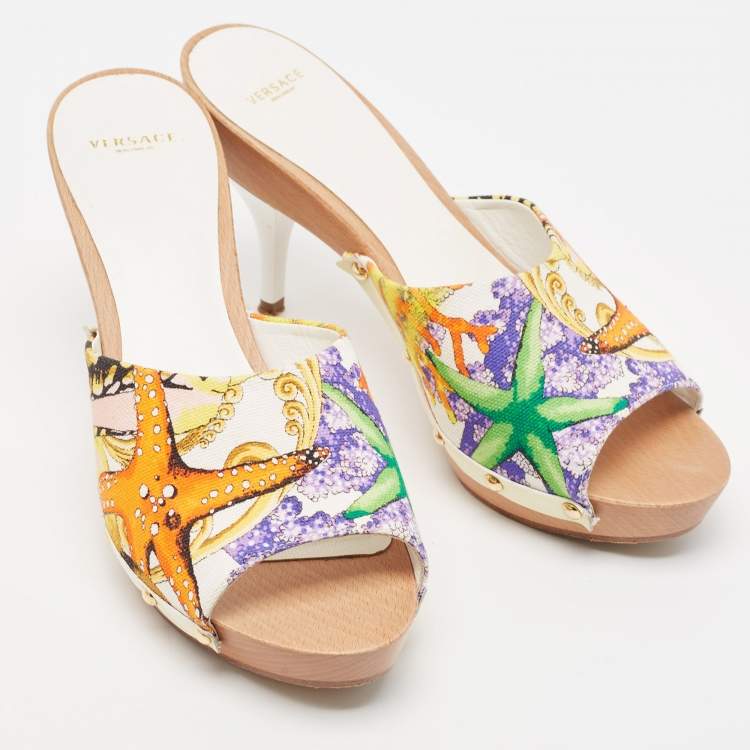 Pre Owned Versace Multicolor Printed Canvas Clog Slide Sandals Size 36