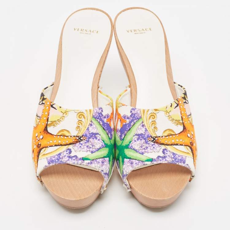 Pre Owned Versace Multicolor Printed Canvas Clog Slide Sandals Size 36