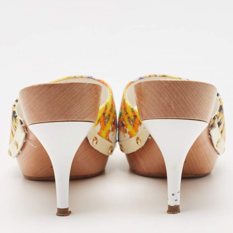 Pre Owned Versace Multicolor Printed Canvas Clog Slide Sandals Size 36