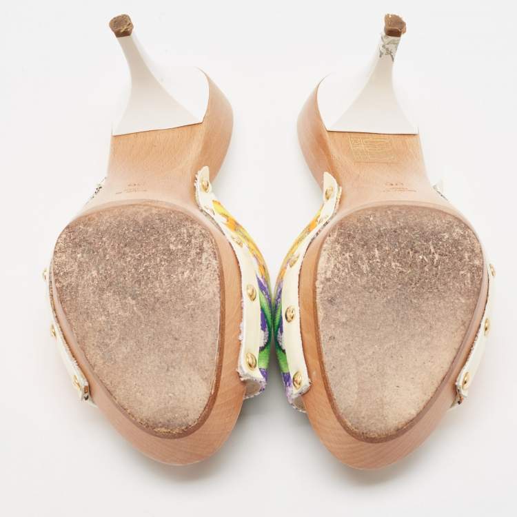 Pre Owned Versace Multicolor Printed Canvas Clog Slide Sandals Size 36