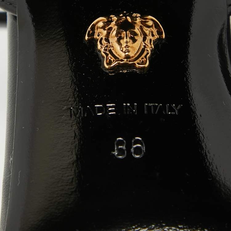 Pre Owned Versace Black Leather Medusa Ankle Strap Sandals Size 36