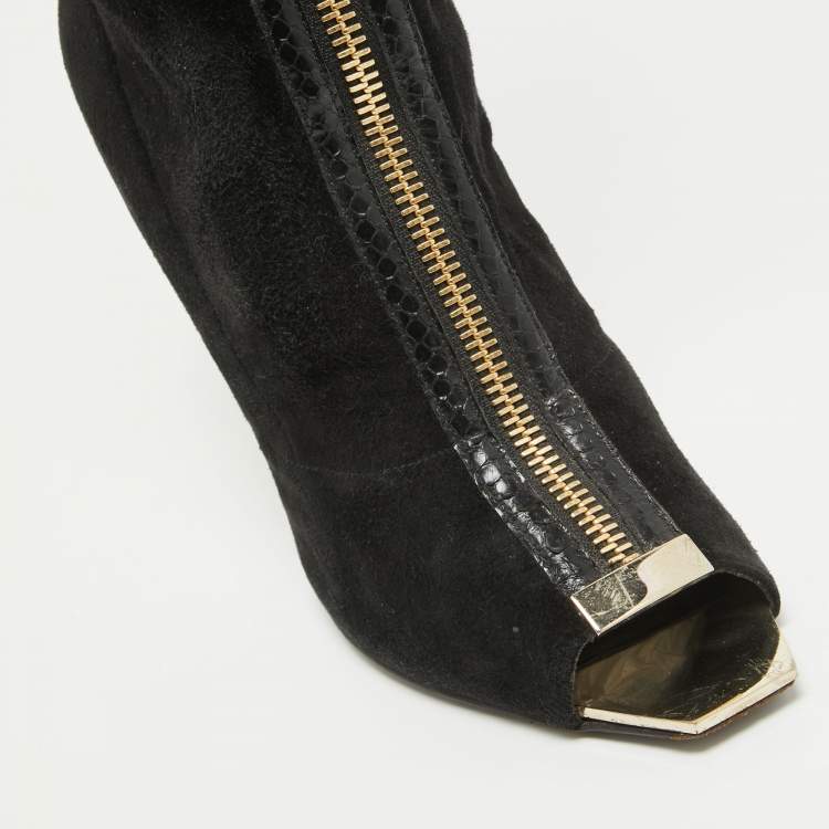 Pre Owned Versace Black Suede Open Toe Knee Length Boots Size 41