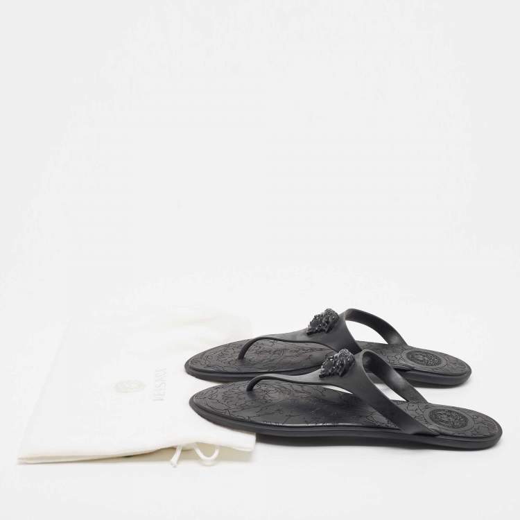 Pre Owned Versace Black Rubber Medusa Slide Flats Size 41