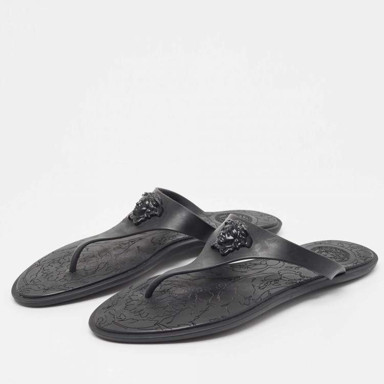 Pre Owned Versace Black Rubber Medusa Slide Flats Size 41