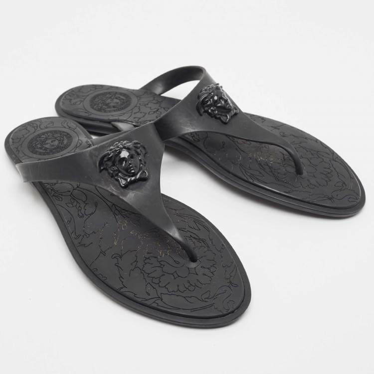 Pre Owned Versace Black Rubber Medusa Slide Flats Size 41