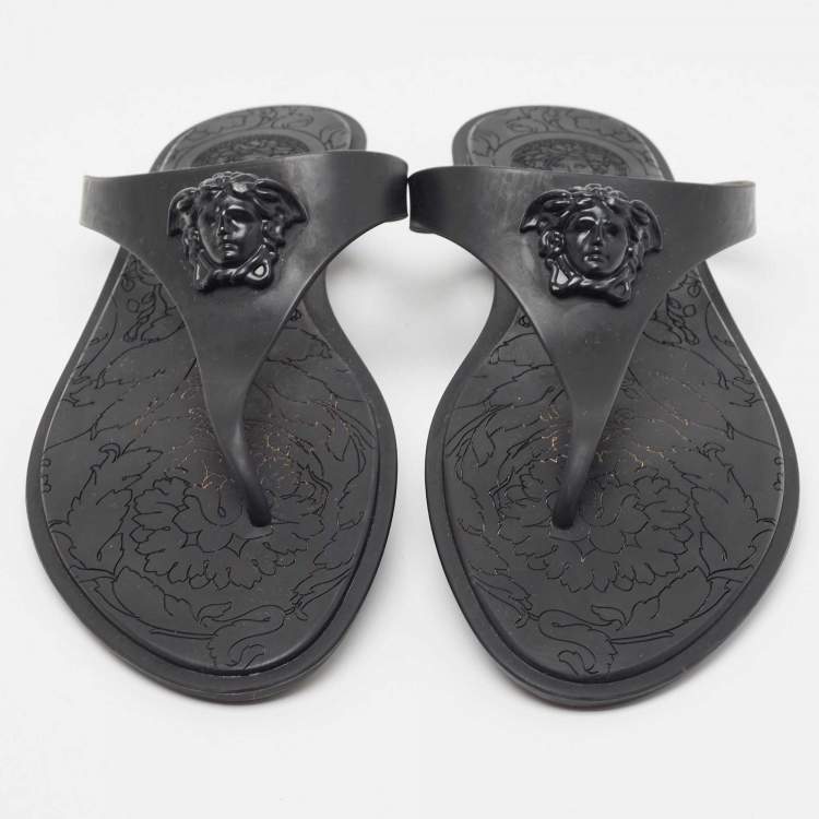 Pre Owned Versace Black Rubber Medusa Slide Flats Size 41