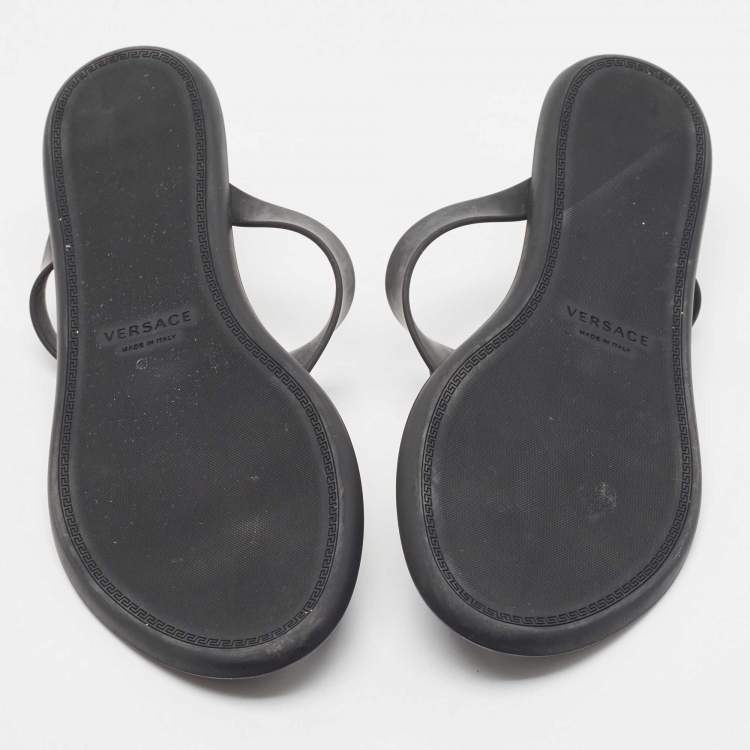 Pre Owned Versace Black Rubber Medusa Slide Flats Size 41