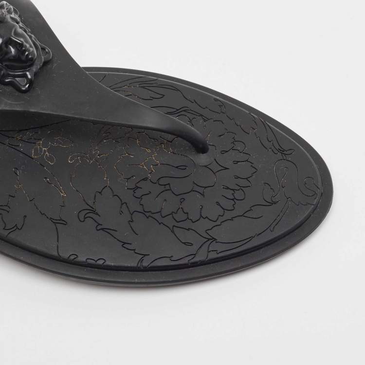 Pre Owned Versace Black Rubber Medusa Slide Flats Size 41